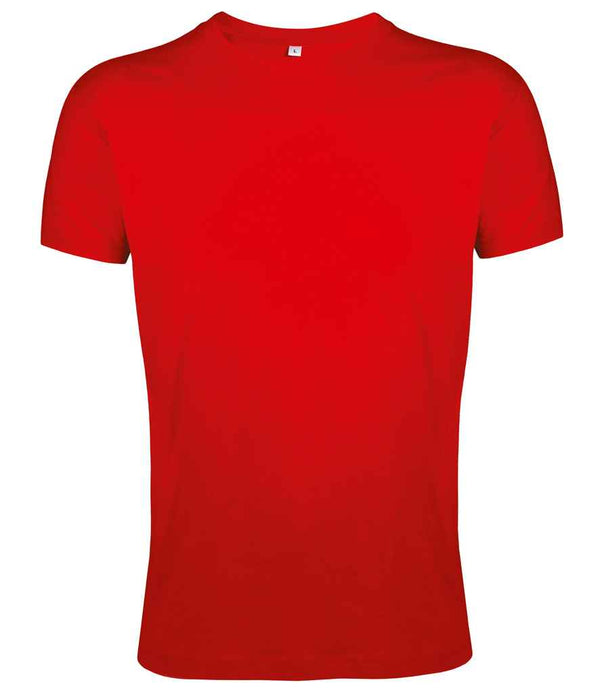 The SOLS Regent Fit T-Shirt by SOLS is a plain red short-sleeve tee with a ribbed crew neckline and side seams for structure, shown against a white background. It features a classic fit with no visible logos, patterns, or graphics.