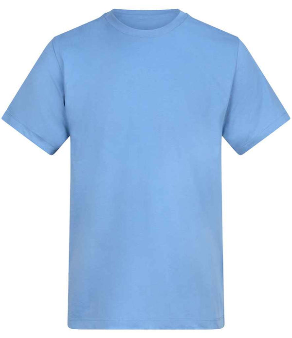 The AWDis Unisex 180 T-Shirt by AWDis is shown in light blue with a crew neck, short sleeves, and a relaxed fit. It features a plain design with no visible logos or patterns and is displayed against a white background.