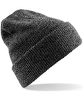 The Beechfield Heritage Beanie by Beechfield, featuring a dark gray vintage style and double layer knit with a cuffed design, is shown against a white background.