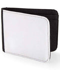 The BagBase Sublimation Wallet by BagBase is a closed bi-fold wallet made from recycled polyester, with a black fabric border and white front panel, displayed upright on a plain white background.