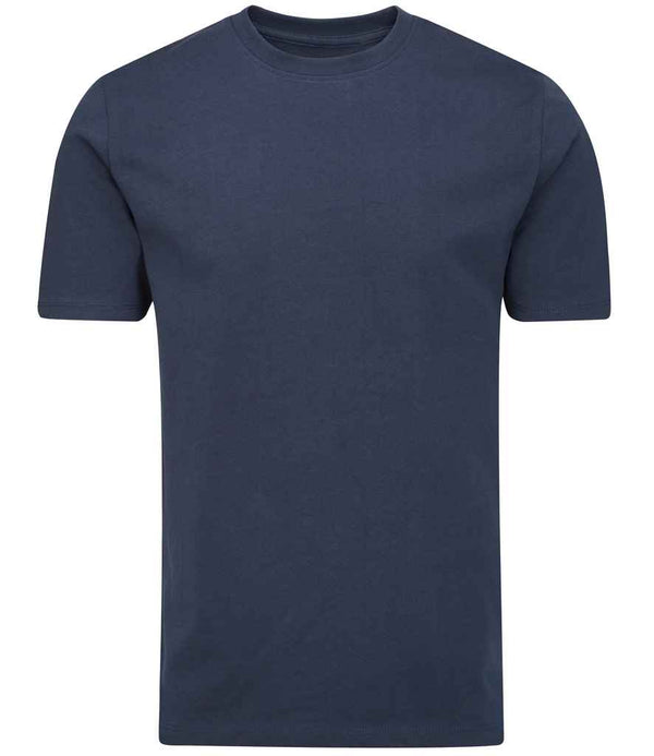 The Mantis Unisex Essential Heavyweight T-Shirt by Mantis, shown centered on a white background, is a plain navy blue short-sleeve crew neck made from organic cotton with a ribbed collar and no visible logos or decorations.