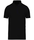 The Native Spirit Jersey Polo Shirt by Native Spirit is a plain black, short-sleeve, straight-fit polo with a collar and recycled button placket, displayed on a white background.