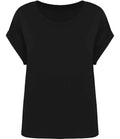 The Native Spirit Ladies Roll-Up Sleeve T-Shirt by Native Spirit is a plain black, short-sleeve tee made from soft jersey knit, featuring a round neckline and rolled cuffs, shown on a white background.