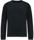 The Native Spirit Kids Oversized Round Neck Sweatshirt is a plain black, long-sleeve crewneck with ribbed cuffs, collar, and hem, made from soft brushed back fleece and displayed on a white background.