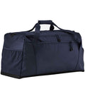 The Quadra Multi-Sport Holdall by Quadra is a large navy blue duffel bag with black zippers, shoe tunnel, side pockets, carrying handles, and a shoulder strap, shown on a plain white background.