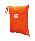 An orange rectangular Result Safe-Guard Safety Vest Storage Bag with a zip opening, a side fabric handle, and a front label reading Result Divers Safety Pack, made from smooth garment-like fabric.