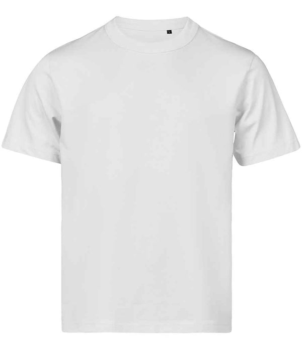 The Tee Jays Unlabeled Loose Fit T-Shirt by Tee Jays features a plain white design with short sleeves, a ribbed crew neckline, and an oversized fit for comfort. It has no visible logos or patterns and is shown on a white background.