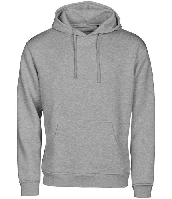 The Tee Jays Unlabeled Hooded Sweatshirt by Tee Jays is a light gray, relaxed-fit hoodie with drop shoulders, long sleeves, front kangaroo pocket, and drawstrings. Made from soft brushed back fleece, its shown against a white background.