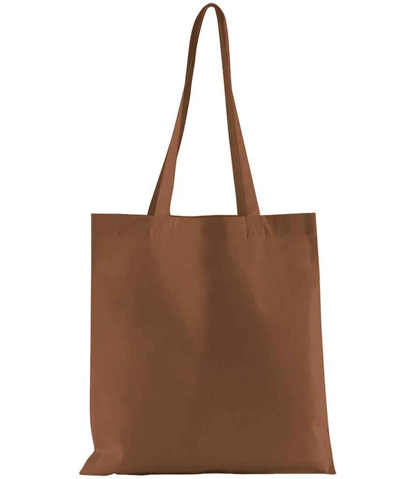 The Westford Mill Organic Cotton In Conversion Bag for Life by Westford Mill is a plain brown tote with two long shoulder straps, made from organic cotton, shown against a white background.