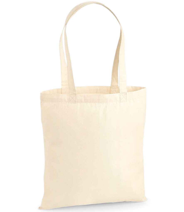 The Westford Mill Premium Cotton Tote Bag by Westford Mill is an off-white canvas bag with two carry straps, a 10-litre capacity, and a plain design. It stands upright and appears empty against a white background.