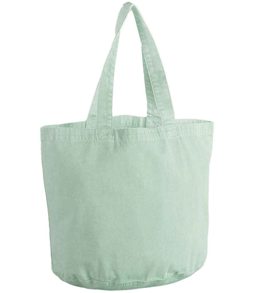 The Westford Mill Garment Dyed Shopper is a plain light green recycled cotton tote with two handles, no visible logos or pockets, and a spacious 29-litre oval base—perfect for everyday use. Shown against a white background. Brand: Westford Mill.