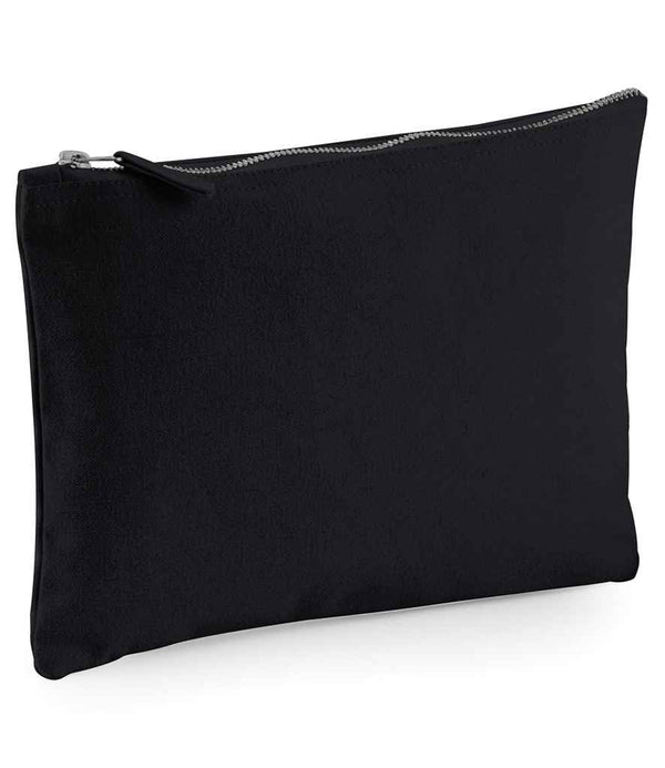 The Westford Mill Canvas Accessory Pouch by Westford Mill is a plain black rectangular zippered pouch with a silver metal closure, photographed on a white background—ideal for storing everyday essentials.