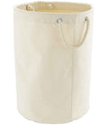 The Westford Mill Heavy Canvas Storage Trug by Westford Mill is a beige, cylindrical storage bag with two rope handles through metal grommets near the top, shown empty and upright against a white background.