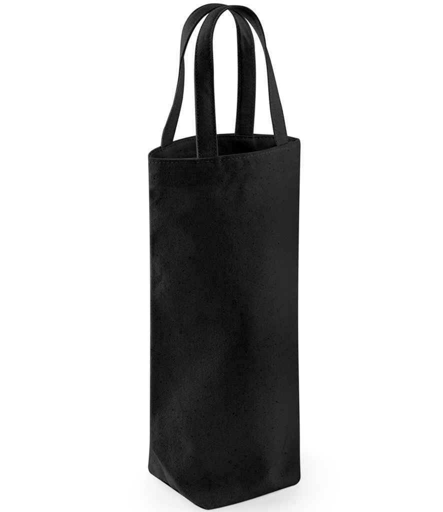 The Westford Mill Fairtrade Cotton Bottle Bag by Westford Mill is a tall, rectangular black fabric carrier with handles, shown upright on a white background. Designed for carrying bottles, the bag appears empty.