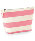 The Westford Mill Nautical Accessory Bag by Westford Mill is a durable canvas pouch with horizontal pink and white stripes. It stands upright and has a secure zip closure, perfect for multi-purpose use.