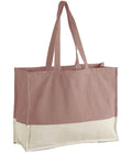 The Westford Mill EarthAware® Organic Contrast Shopper by Westford Mill is a rectangular fabric tote bag with shoulder straps, featuring a dusty pink top and off-white base, made from heavyweight organic material.