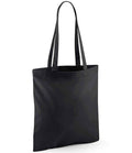The Westford Mill Recycled Cotton Tote Bag by Westford Mill is a plain black tote with a 10L capacity and two long shoulder handles. It stands upright against a white background, appearing empty with no visible logos, designs, or patterns.