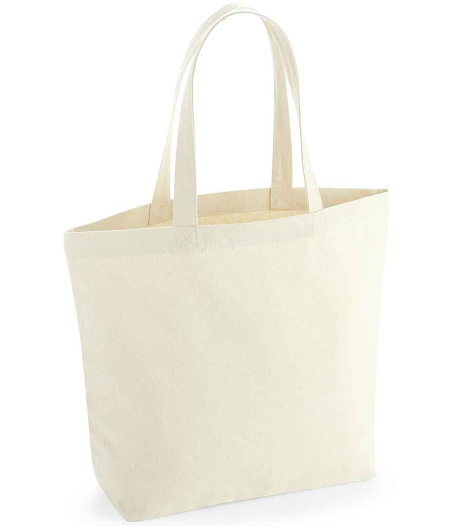 The Westford Mill Revive Recycled Maxi Tote Bag by Westford Mill is a cream canvas tote with a washed finish, two handles, and a simple, functional design. Unadorned and empty, it stands upright and holds up to 18 litres.